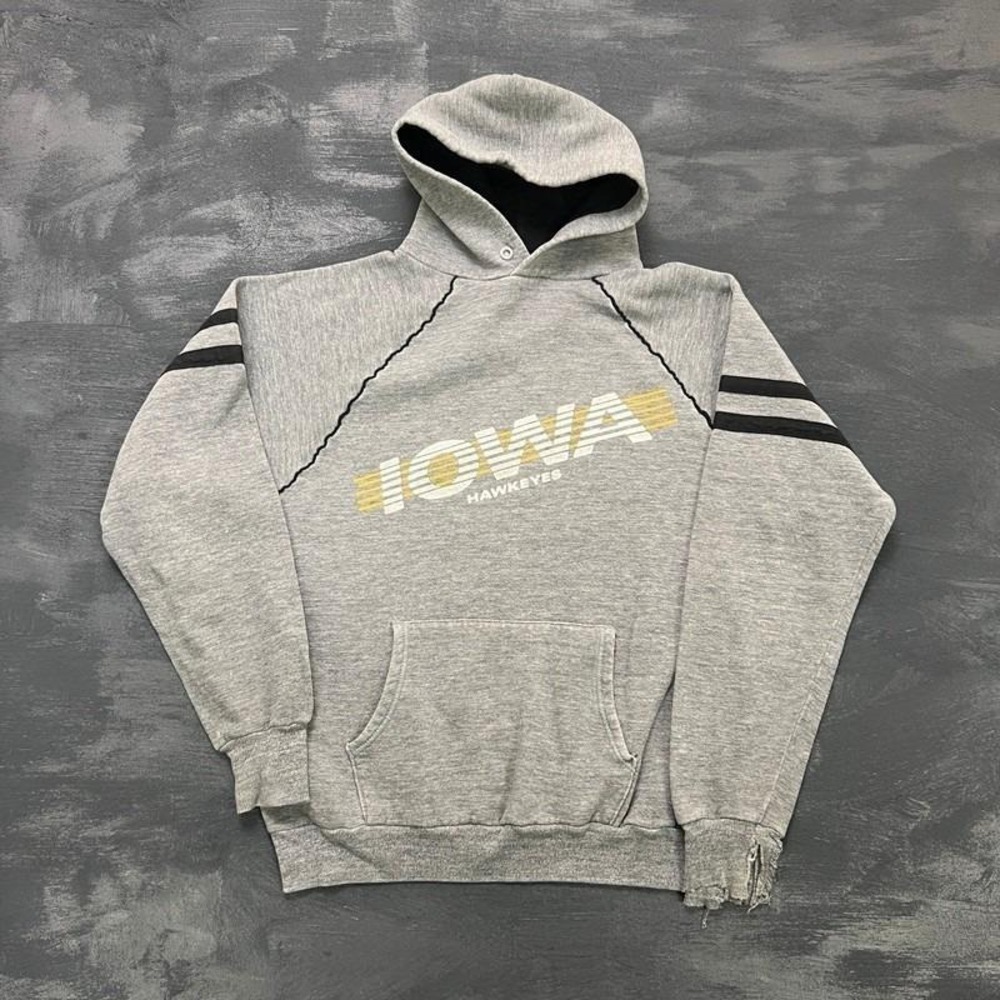 Vintage Iowa Hawkeyes Hoodie Mens Medium Gray 1980s USA NCAA‎